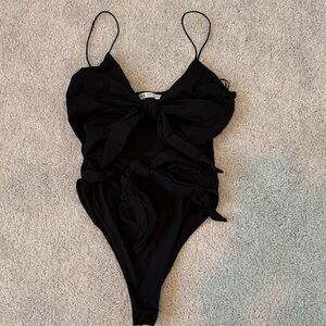 Zara Black Tie-Front Bodysuit